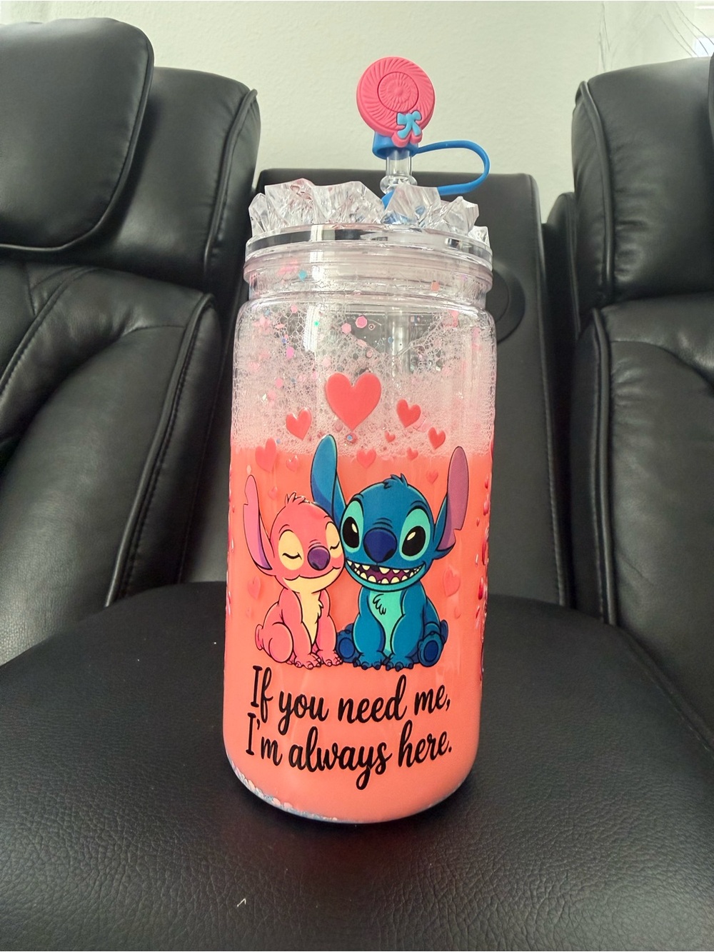Stitch Pink Character Jar with Lid - "If You Need Me, I'm Always Here"